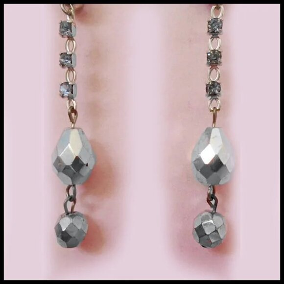 Long Chain dangle Earrings Light Blue Skinny Earring Set Recycled Vintage - Picture 3 of 10